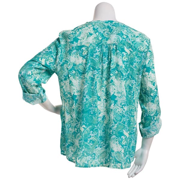 Plus Size Notations 3/4 Sleeve Tie Dye Paisley Pleat Tuwa Henley