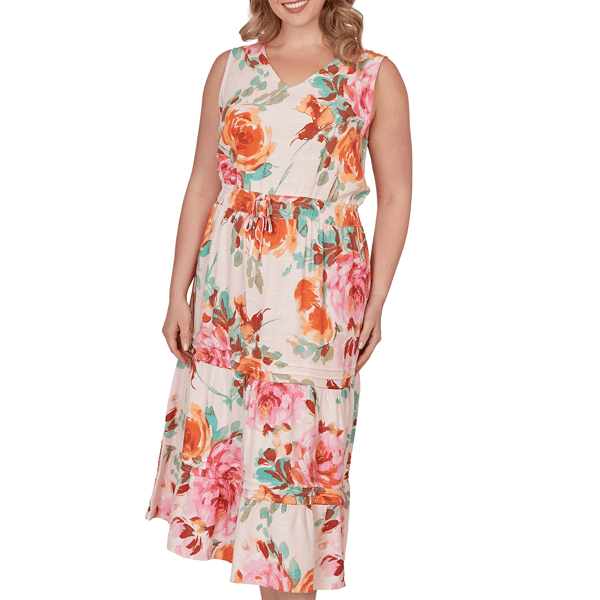 Plus Size Ruby Rd. Renaissance Romance V Neck Floral Midi Dress