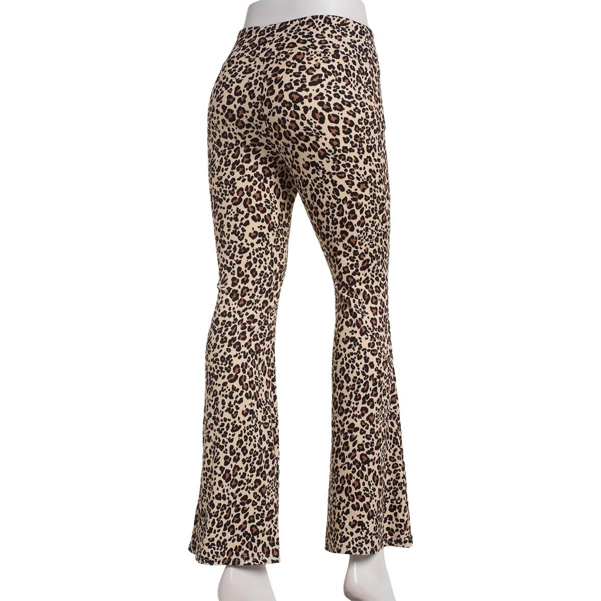 Juniors Derek Heart High Rise Ribbed Leopard Flare Leggings