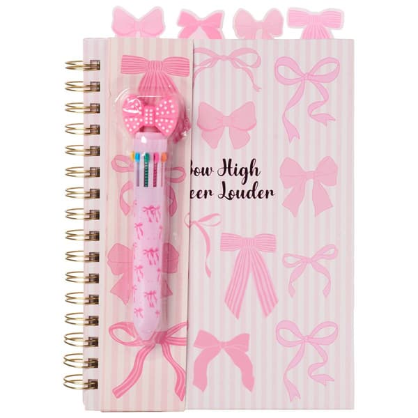 Pink Striped Bows Spiral Notebook w/ Tabs - image 