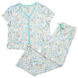 Womens White Orchid Short Sleeve Floral Pajama Set