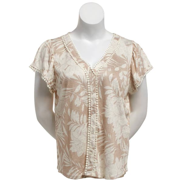 Plus Size French Laundry Cap Sleeve Crochet Trim Blouse