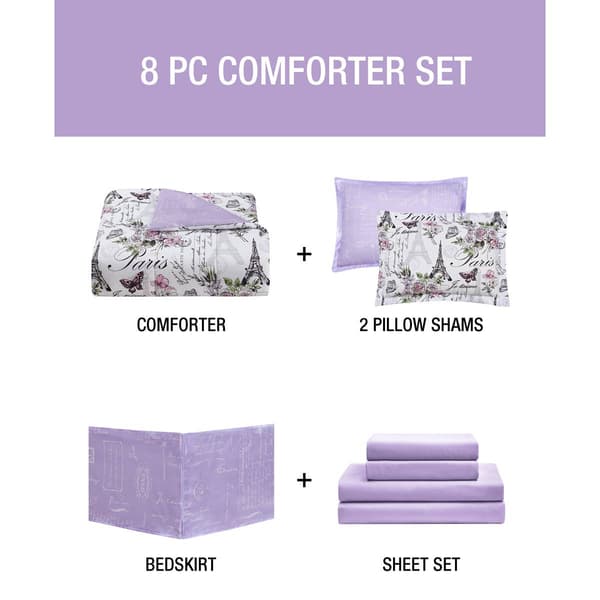 Cedar Court Paris Floral Reversible Comforter Bedding Set