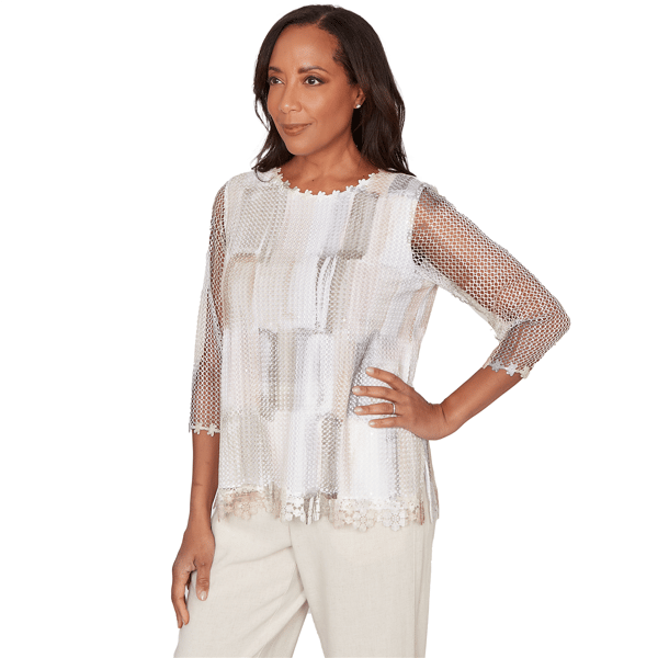 Womens Alfred Dunner Natural Wonder 3/4 Sleeves Mesh Blouse