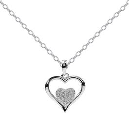 Sterling Silver Diamond Simulate Heart Pendant Necklace