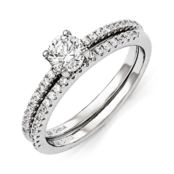 Sterling Silver & CZ 2pc. Wedding Ring Set - image 