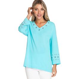 Womens Multiples 3/4 Sleeve Solid Grommet Tunic
