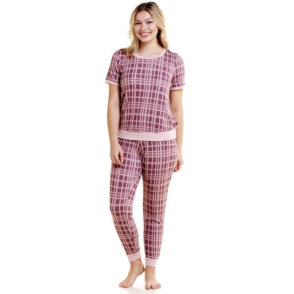Plus Size IZOD&#40;R&#41; Short Sleeve Scribble Plaid Cuffed Pajama Set - image 