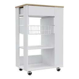 FM FURNITURE Shelton White Kitchen Cart