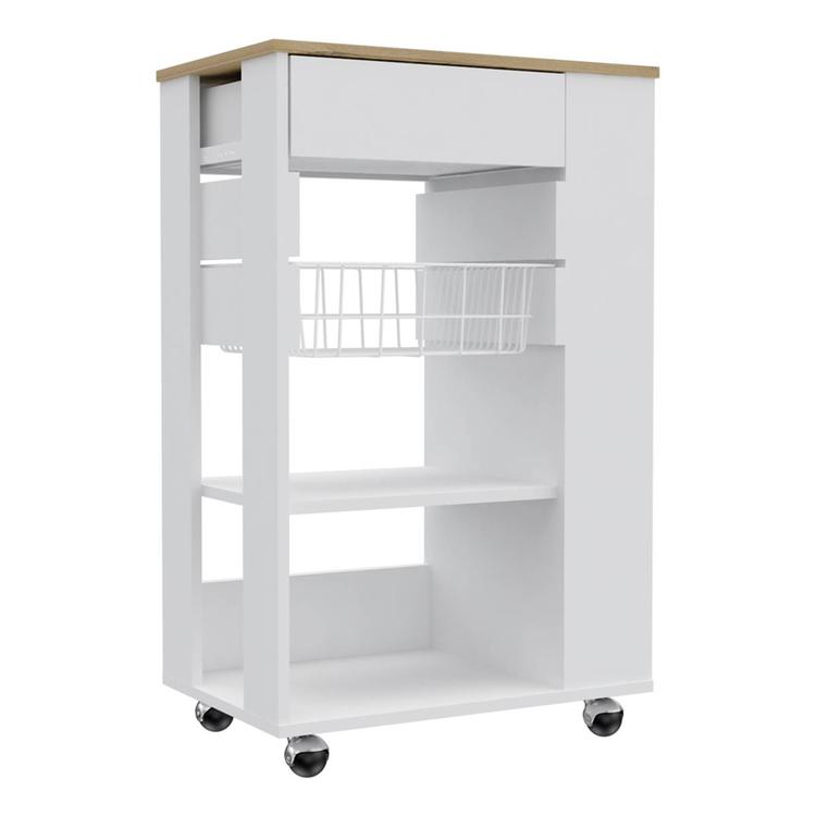 FM FURNITURE Shelton White Kitchen Cart