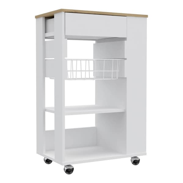FM FURNITURE Shelton White Kitchen Cart