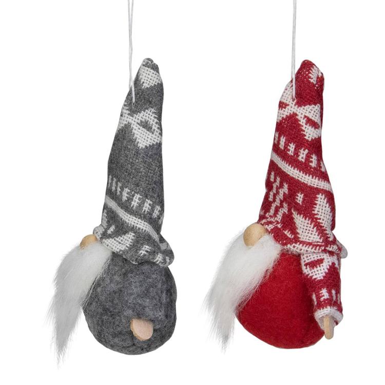 Northlight Seasonal Grey & Red Santa Gnome Ornaments - Set of 2