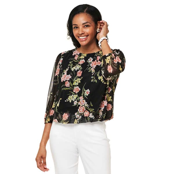 Womens Cocomo 3/4 Sleeve Floral Bubble Hem Blouse - image 