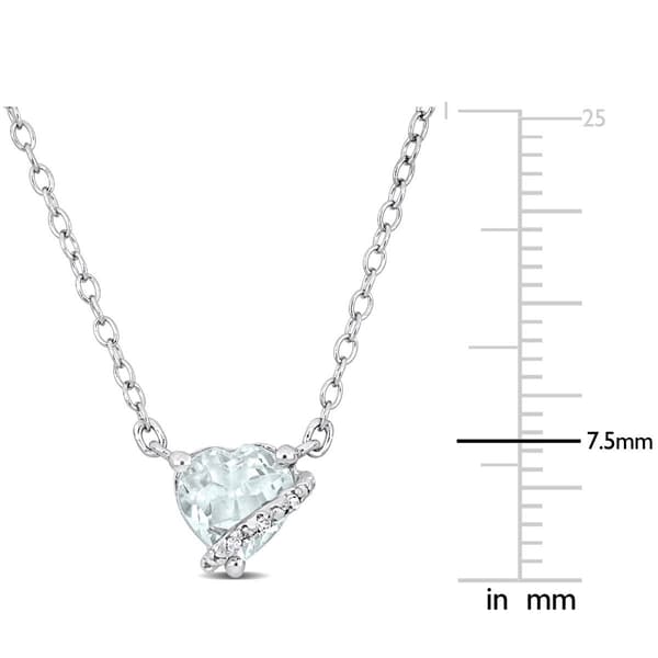 Sterling Silver Aquamarine & Diamond Accent Heart Pendant