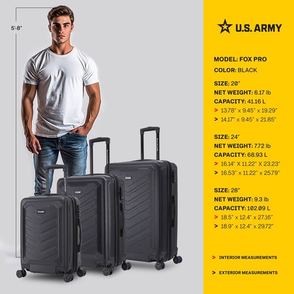 U.S. Army Fox Pro 3pc. Expandable Luggage Set w/ TSA Lock