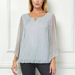 Womens Sara Michelle 3/4 Angel Sleeve Keyhole Neck Blouse