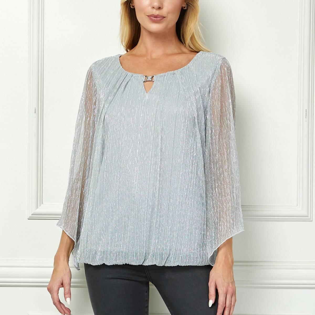 Womens Sara Michelle 3/4 Angel Sleeve Keyhole Neck Blouse