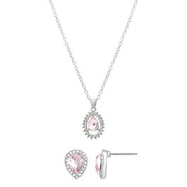 Roman Silver-Tone Pink Glass Pear Earrings & Necklace Set