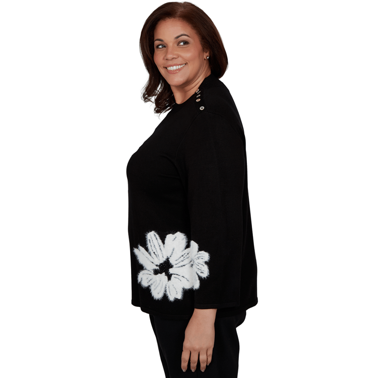 Plus Size Alfred Dunner Dinner Theater Feathered Floral Sweater