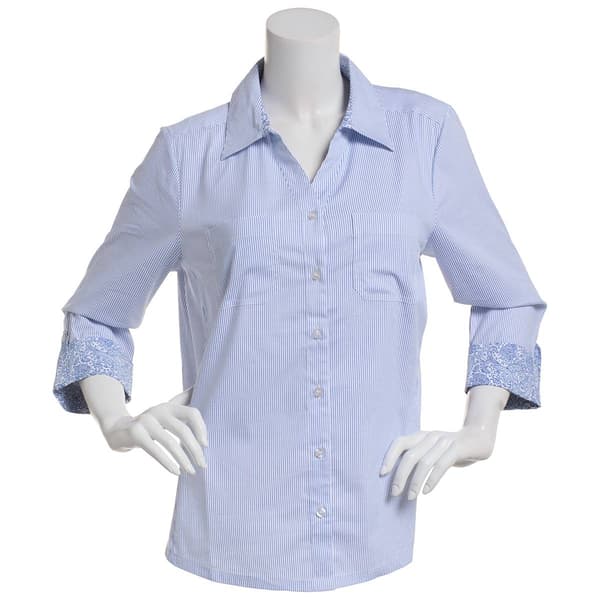 Plus Size Emily Daniels Stripe Knit To Fit Casual Button Down - image 