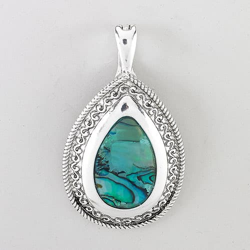 Wearable Art Silver-Tone Green Abalone Pear Shape Enhancer - image 