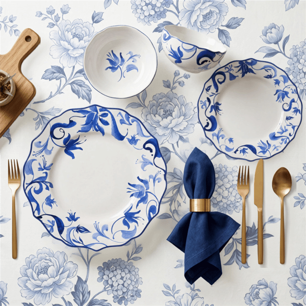 222 Fifth Ayla 12pc. Blue Porcelain Dinnerware Set