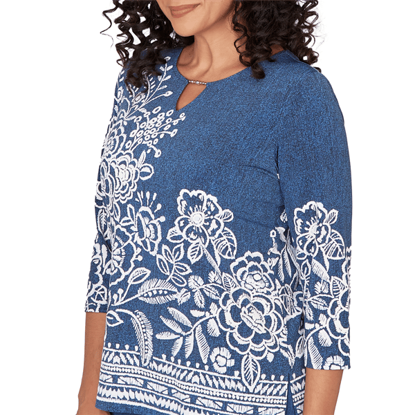 Petite Alfred Dunner Classics 3/4 Sleeve Keyhole Floral Blouse
