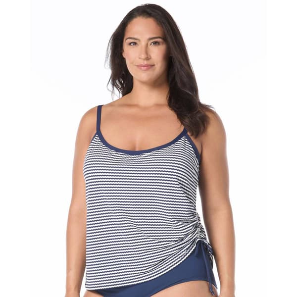 Plus Size Beach House Yacht Club Stripe Tankini Swim Top - image 