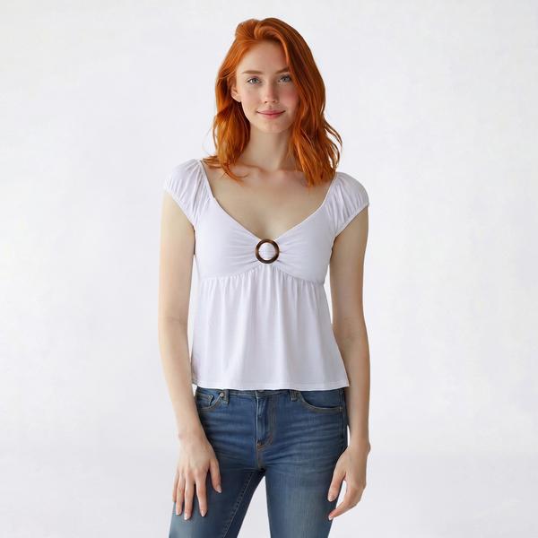 Juniors Derek Heart Babydoll V-Neck Top w/ Hardware and Bra Cup - image 