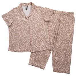 Womens Jaclyn Short Sleeve Leopard Notch Collar Capris Pajama Set