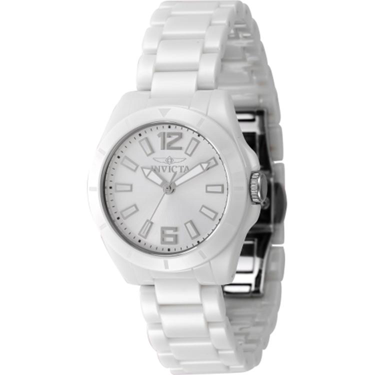 Womens Invicta Ceramic Silver Quartz 3 Hand Watch - 47334