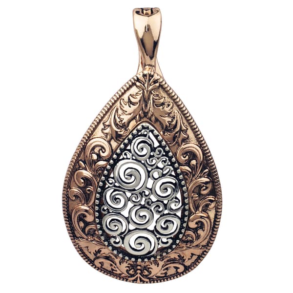 Wearable Art Two-Tone Filigree Teardrop Enhancer Pendant - image 