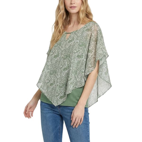 Womens NY Collection Sleeveless Split Neck Abstract Floral Poncho