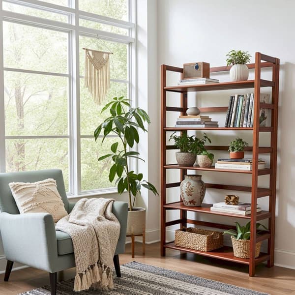 Casual Contemporary Living Solid Acacia 5 Tier Folding Bookcase