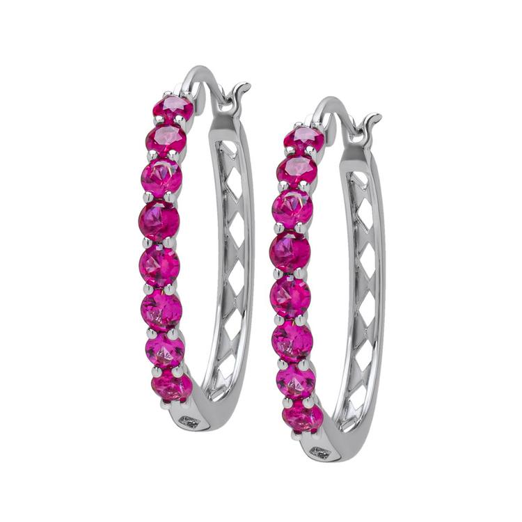Round Ruby & CZ Hoop Earrings