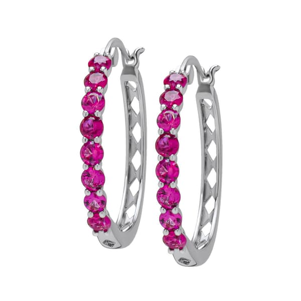 Round Ruby & CZ Hoop Earrings - image 