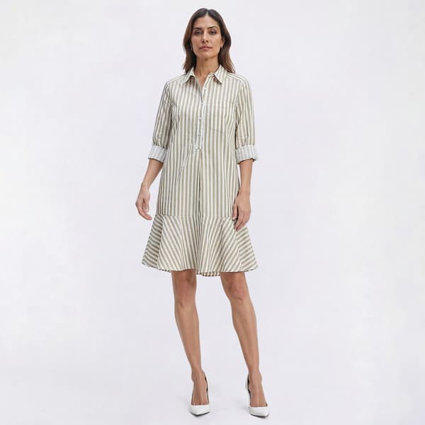Plus Size Emily Daniels Roll Tab Sleeve Poplin Ruffle Shirtdress - image 