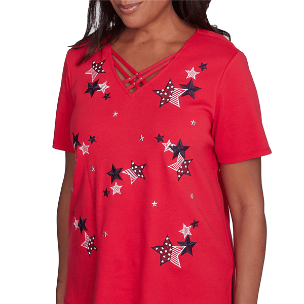 Womens Alfred Dunner Land of the Free Stars Criss-Cross Tee