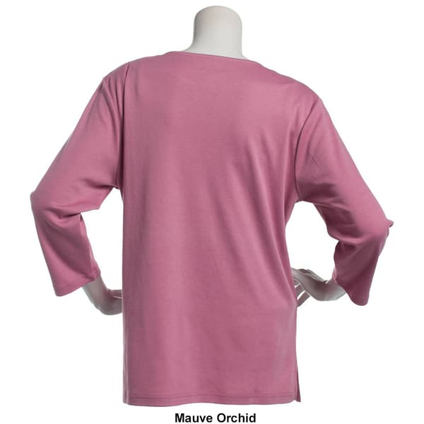Petite Hasting & Smith 3/4 Sleeve Split Neck Lace Yoke Tee