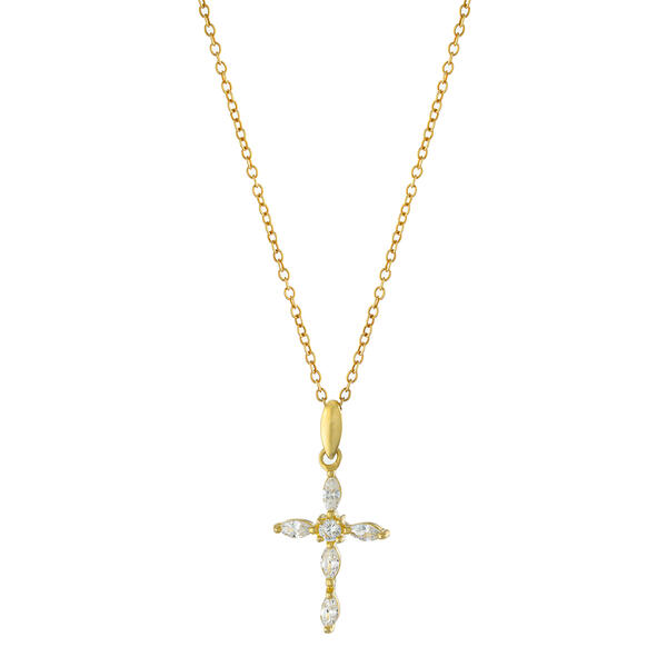 Gold Over Sterling Silver Cubic Zirconia Cross Pendant - image 