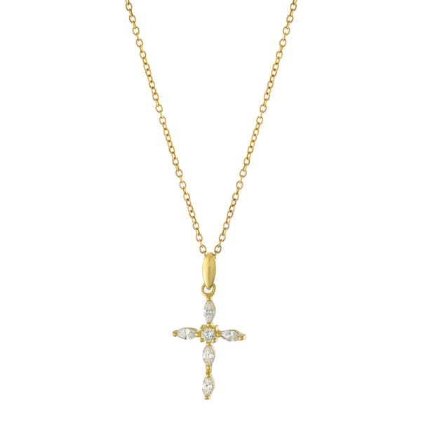 Gold Over Sterling Silver Cubic Zirconia Cross Pendant - image 