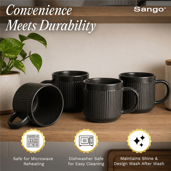 Sango Anderson Black Ceramic 16.5oz.Coffee Mugs - Set of 4