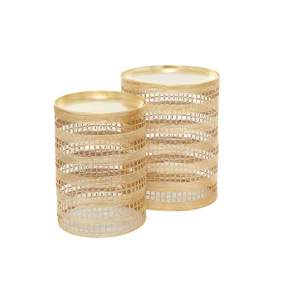 9th & Pike® Gold Metal Transitional Cylinder Drum Table-Set of 2