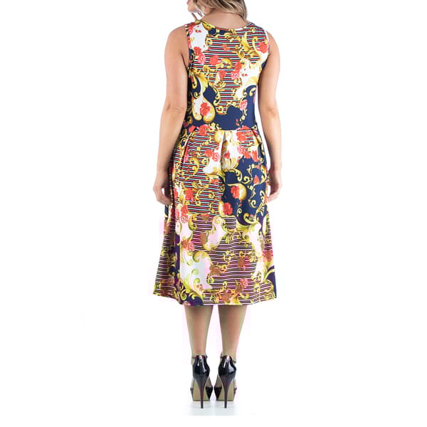 Plus Size 24/7 Comfort Apparel Floral Stripe Fit & Flare Dress