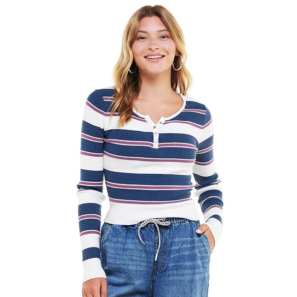 Juniors No Comment Polly Pullover Henley Sweater - image 