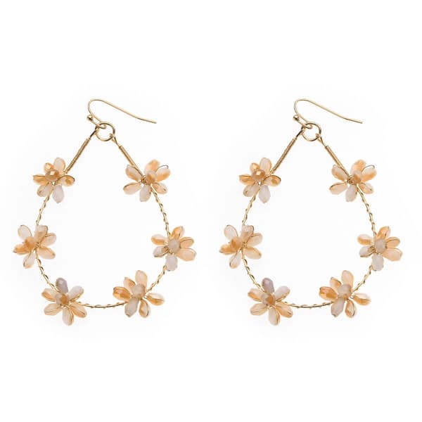 Ashley Cooper(tm) Gold Pink Seed Bead Flower Teardrop Earrings - image 