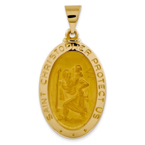 Unisex Gold Classics&#40;tm&#41; 14kt. Satin St. Christopher Medal Pendant - image 