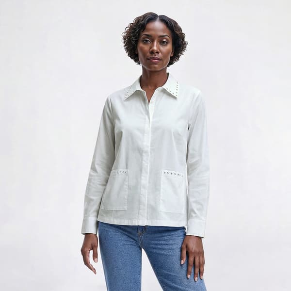 Womens Zac & Rachel Long Sleeve Studded Trim Casual Button Down - image 
