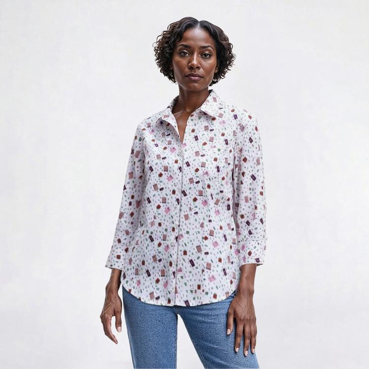 Womens Zac & Rachel 3/4 Sleeve Holiday Knit To Fit Blouse