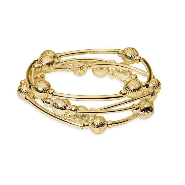 Design Collection Gold-Tone Textured Bead Stretch Bracelet - image 